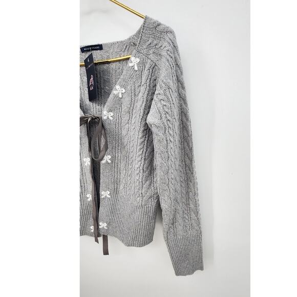 New NWT Miss Zhang Tie Front Grey Cardigan With Bow Detail Size Large - Picture 5 of 7